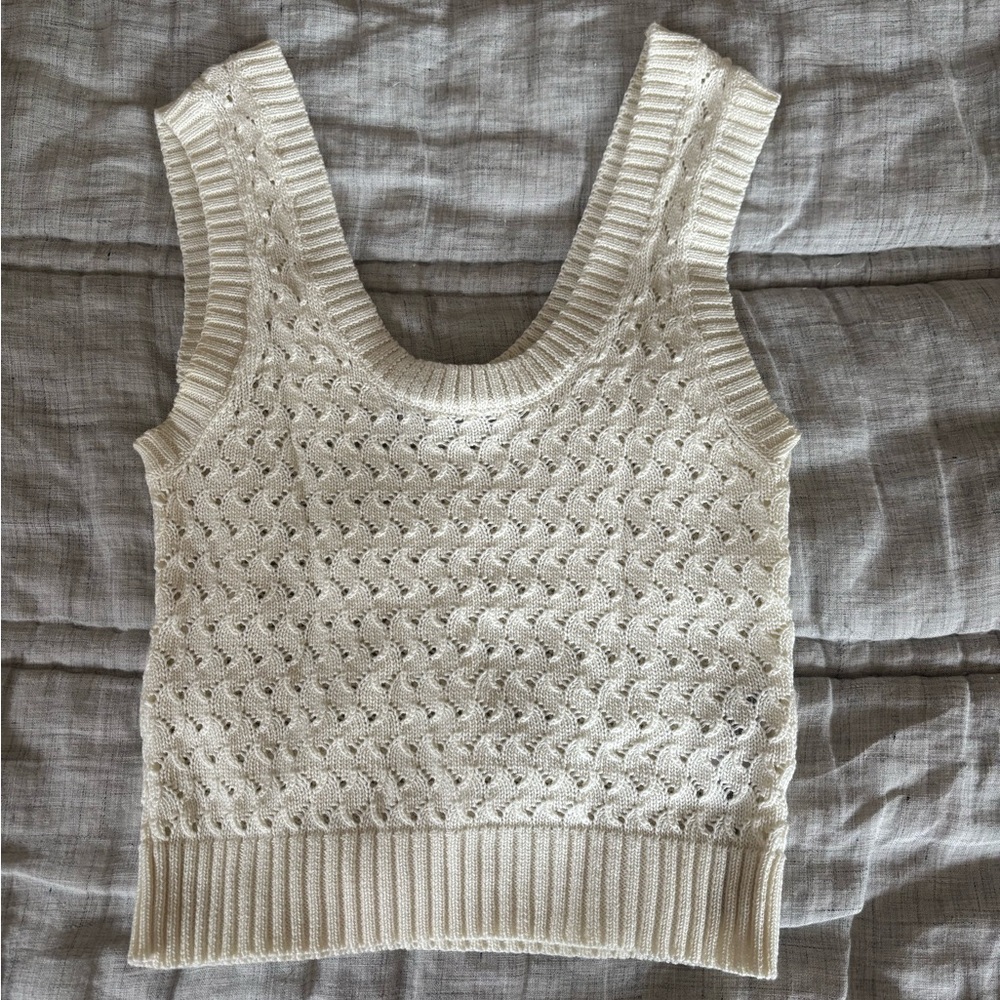 Zara Cream Knit Crochet-Pattern Cropped Tank Top